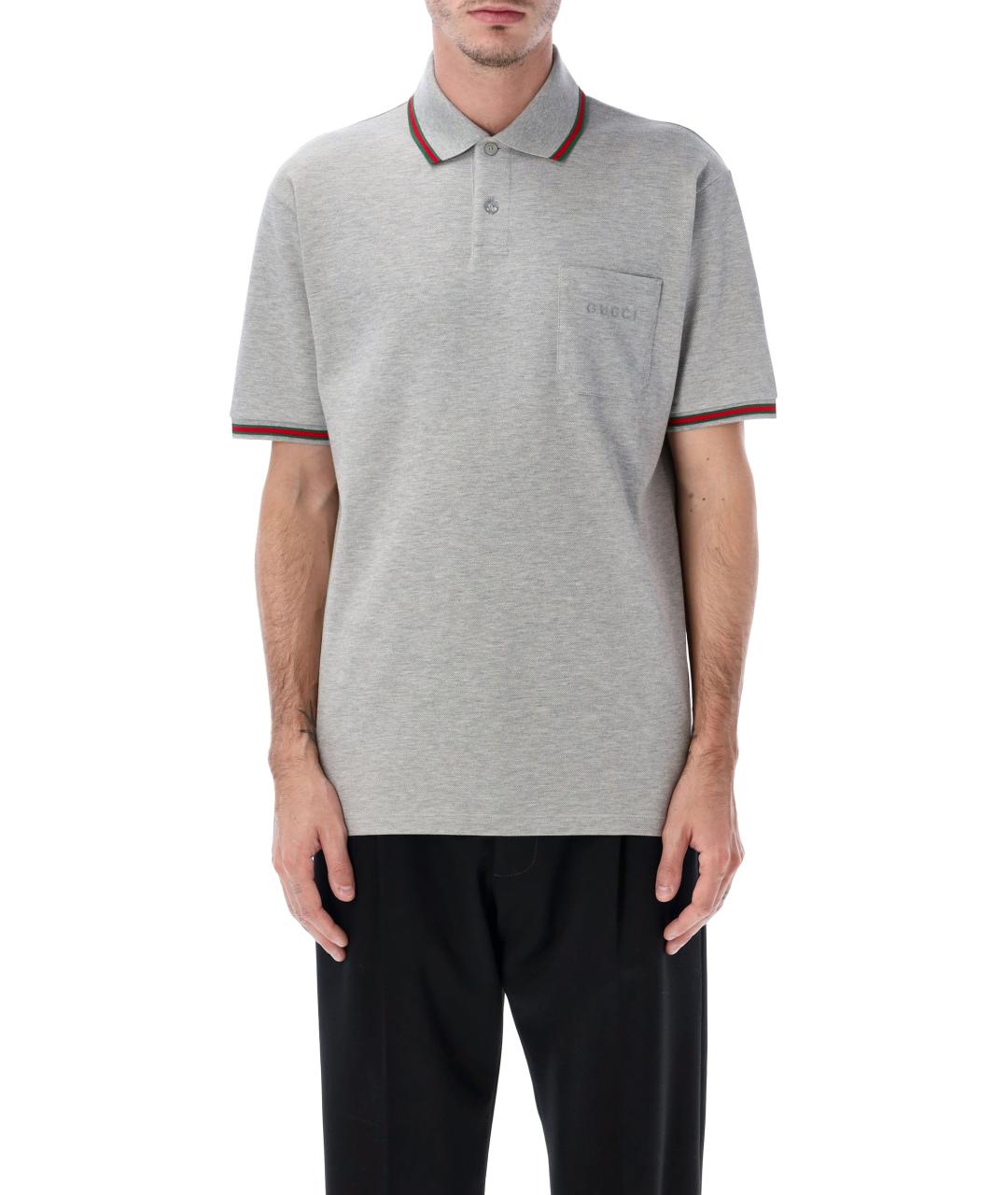 GUCCI Серое хлопковое поло с коротким рукавом, фото 2