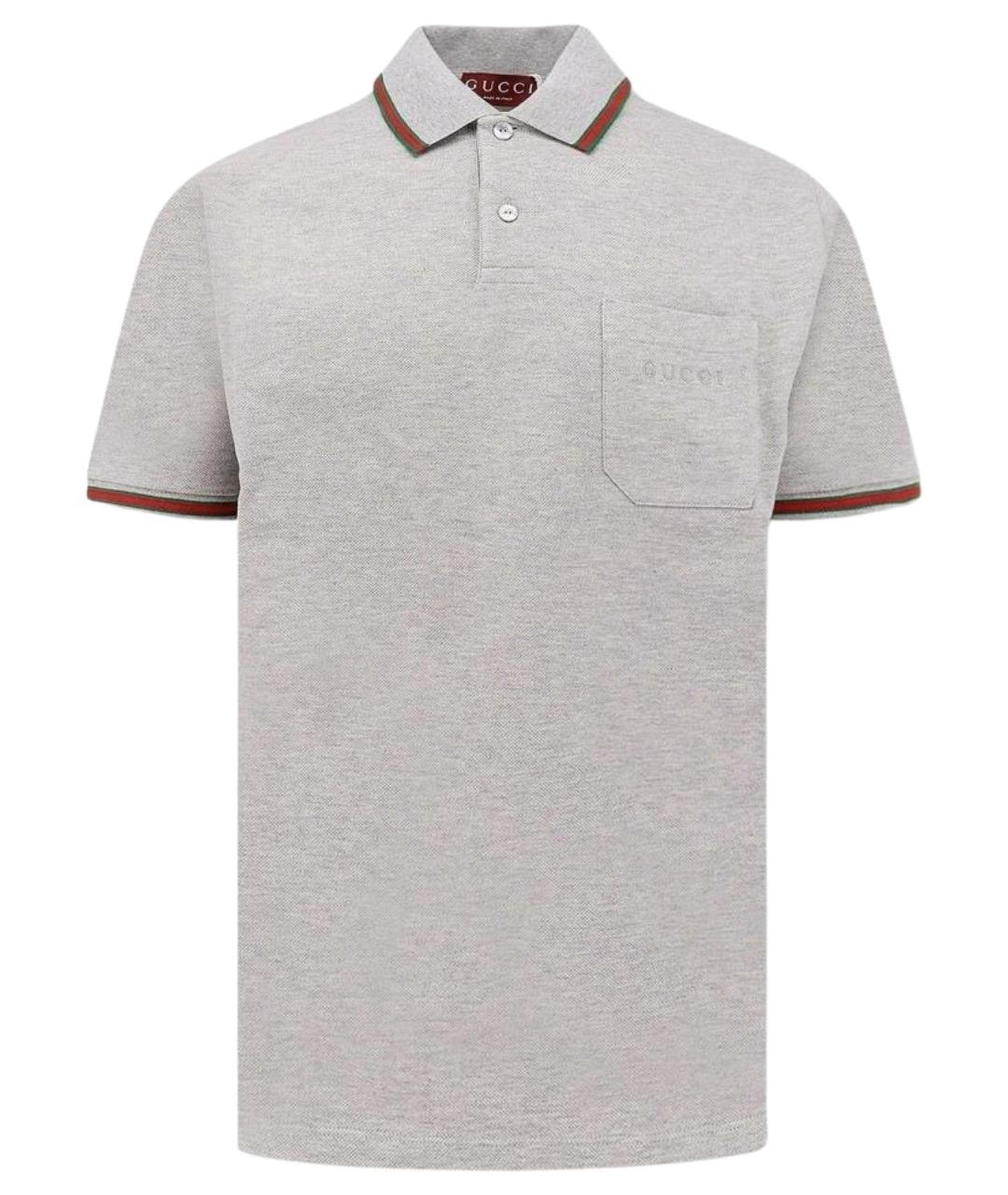 GUCCI Серое хлопковое поло с коротким рукавом, фото 1