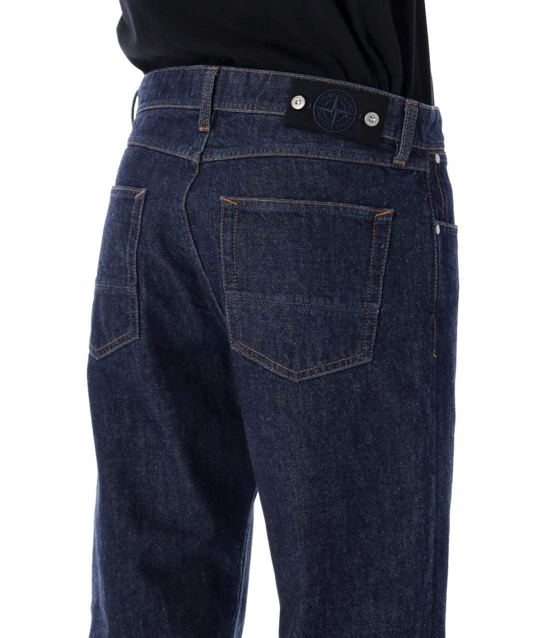 STONE ISLAND Синие хлопковые прямые джинсы, фото 4