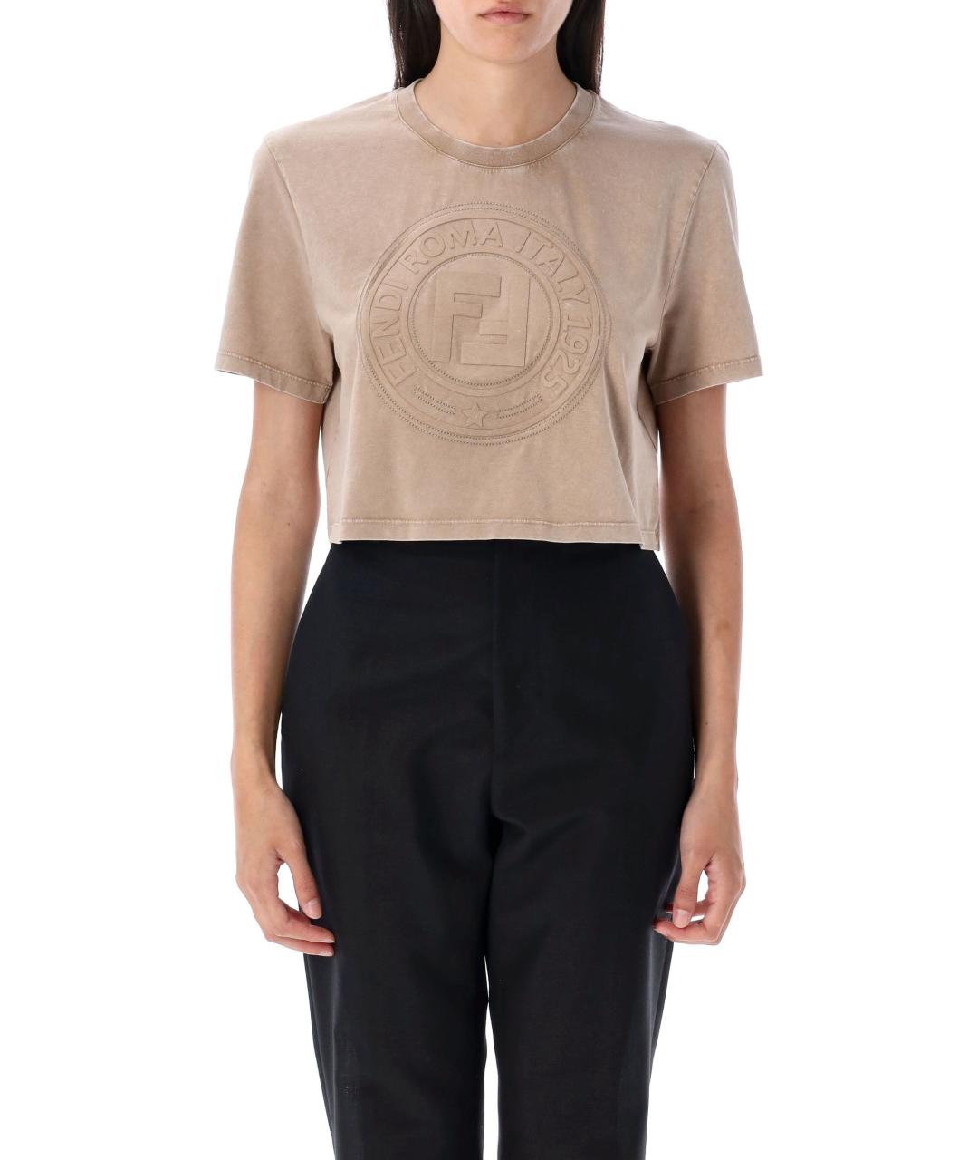 FENDI Бежевая хлопковая футболка, фото 2