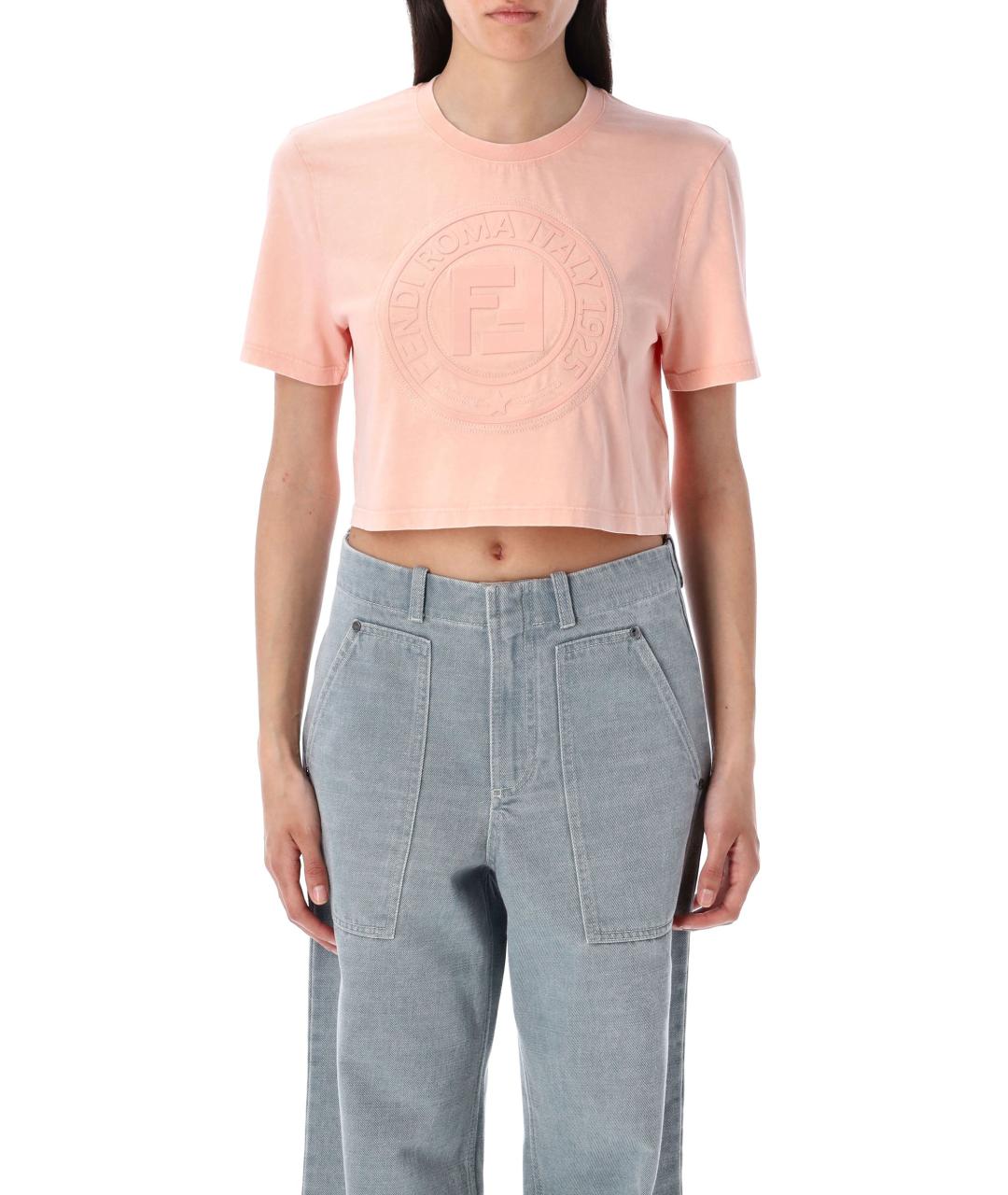 FENDI Розовая хлопковая футболка, фото 2