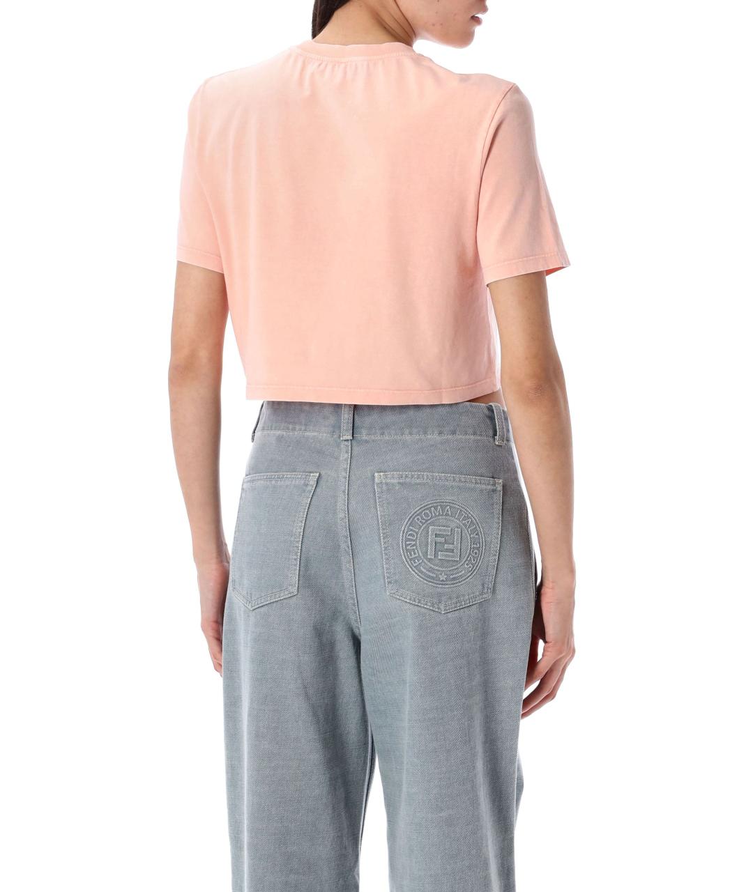 FENDI Розовая хлопковая футболка, фото 3