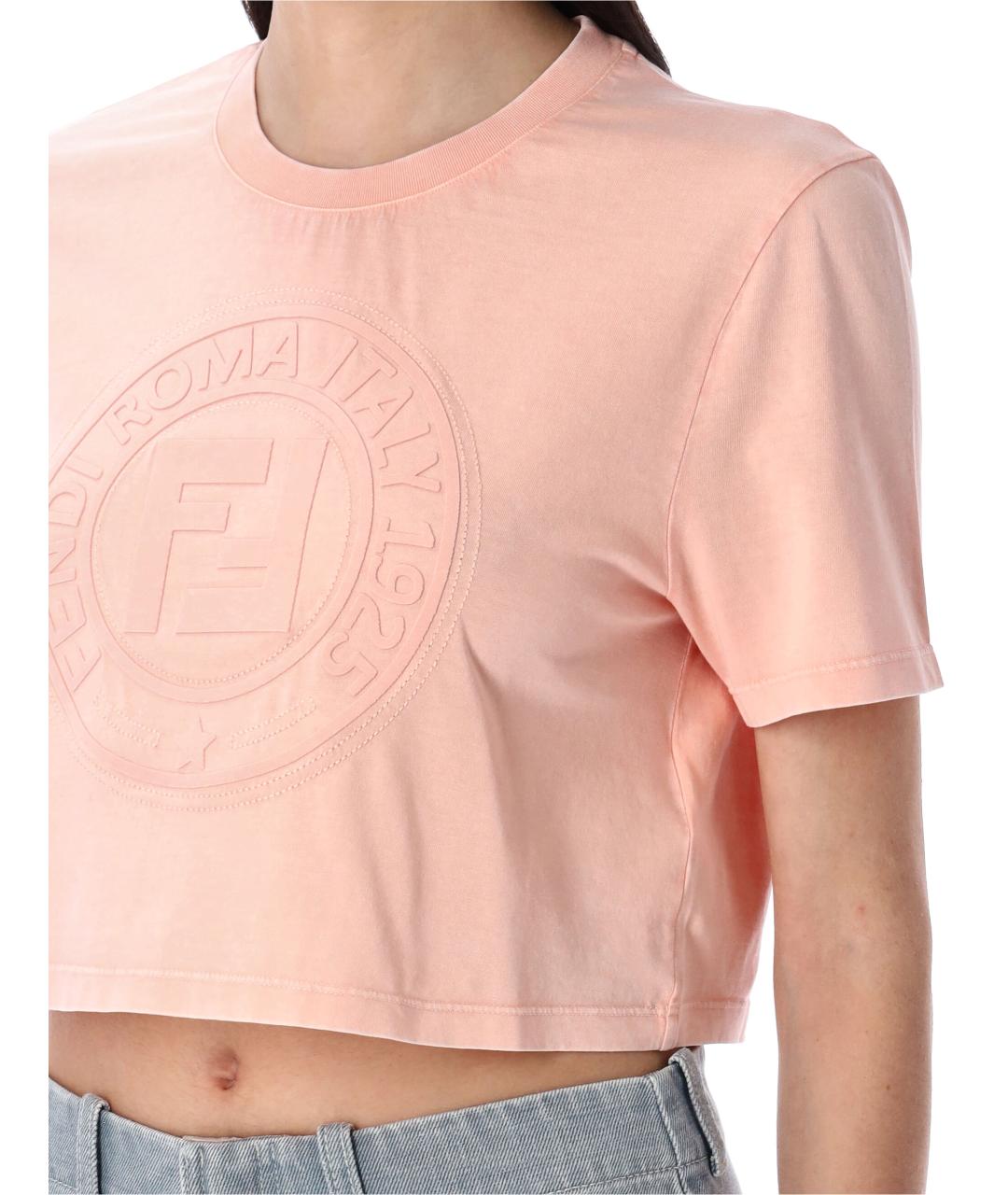FENDI Розовая хлопковая футболка, фото 4