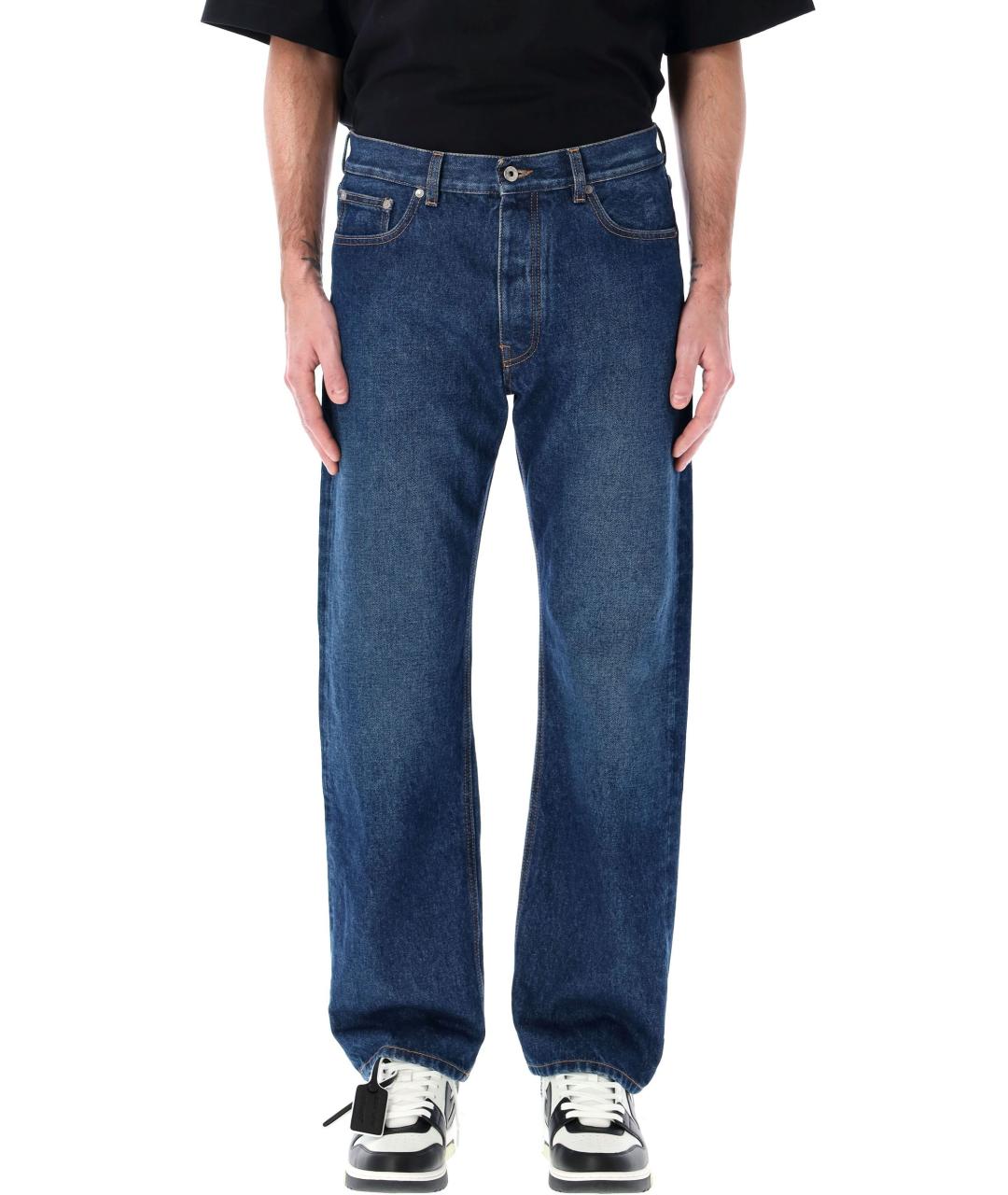 OFF-WHITE Синие хлопковые прямые джинсы, фото 4