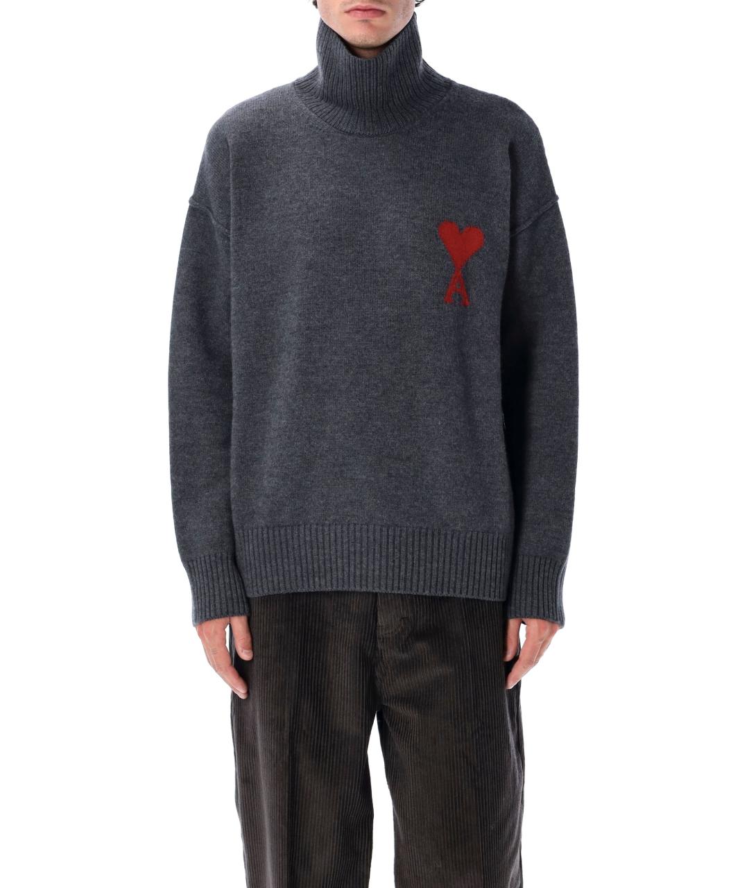 Ami Paris Серый шерстяной джемпер / свитер, фото 2