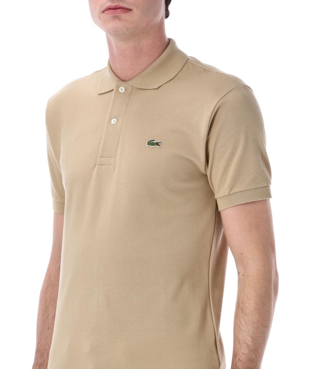 LACOSTE Бежевое хлопковое поло с коротким рукавом, фото 4