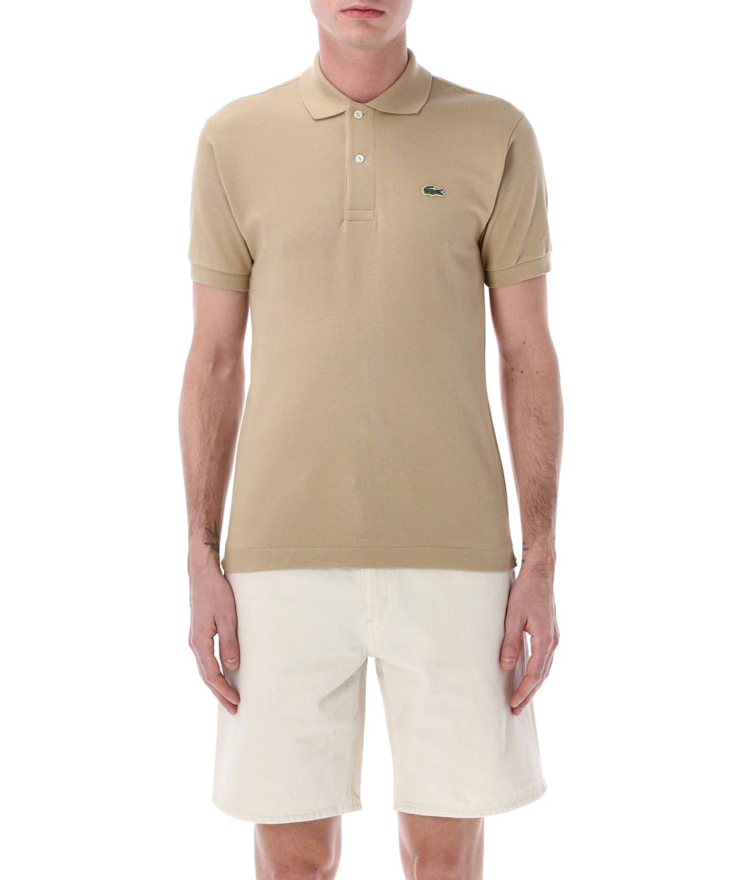 LACOSTE Бежевое хлопковое поло с коротким рукавом, фото 2