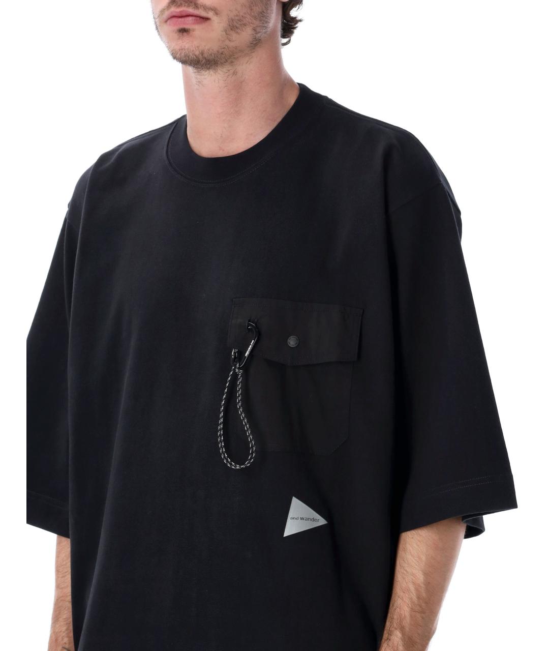 AND WANDER Черная хлопковая футболка, фото 4