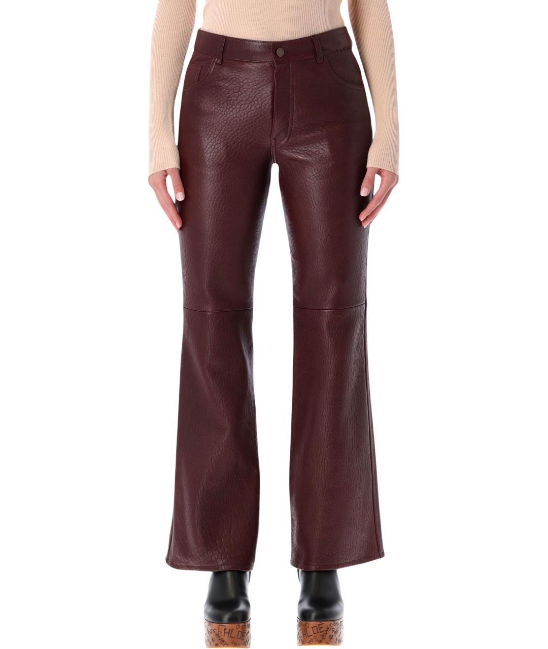 CHLOE Бордовые кожаные прямые брюки, фото 4