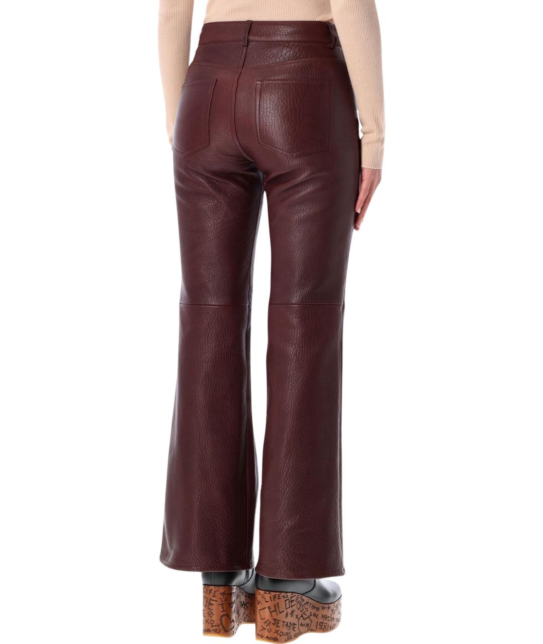 CHLOE Бордовые кожаные прямые брюки, фото 2