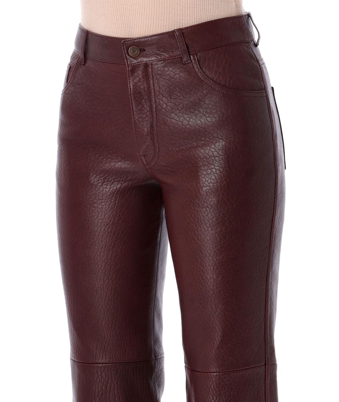 CHLOE Бордовые кожаные прямые брюки, фото 3