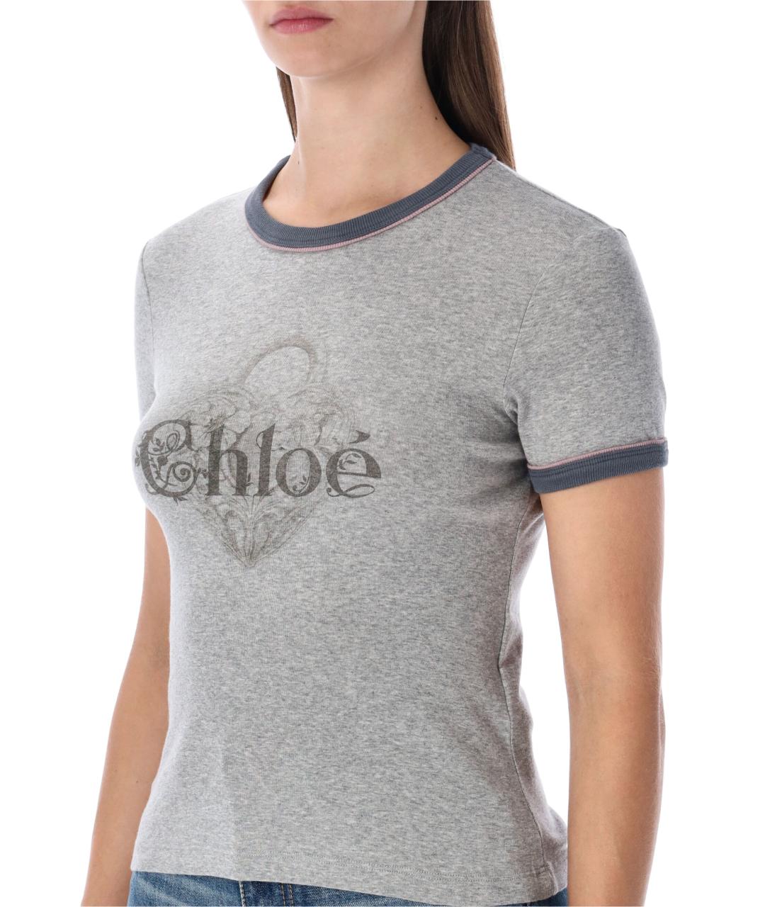 CHLOE Серая хлопковая футболка, фото 4