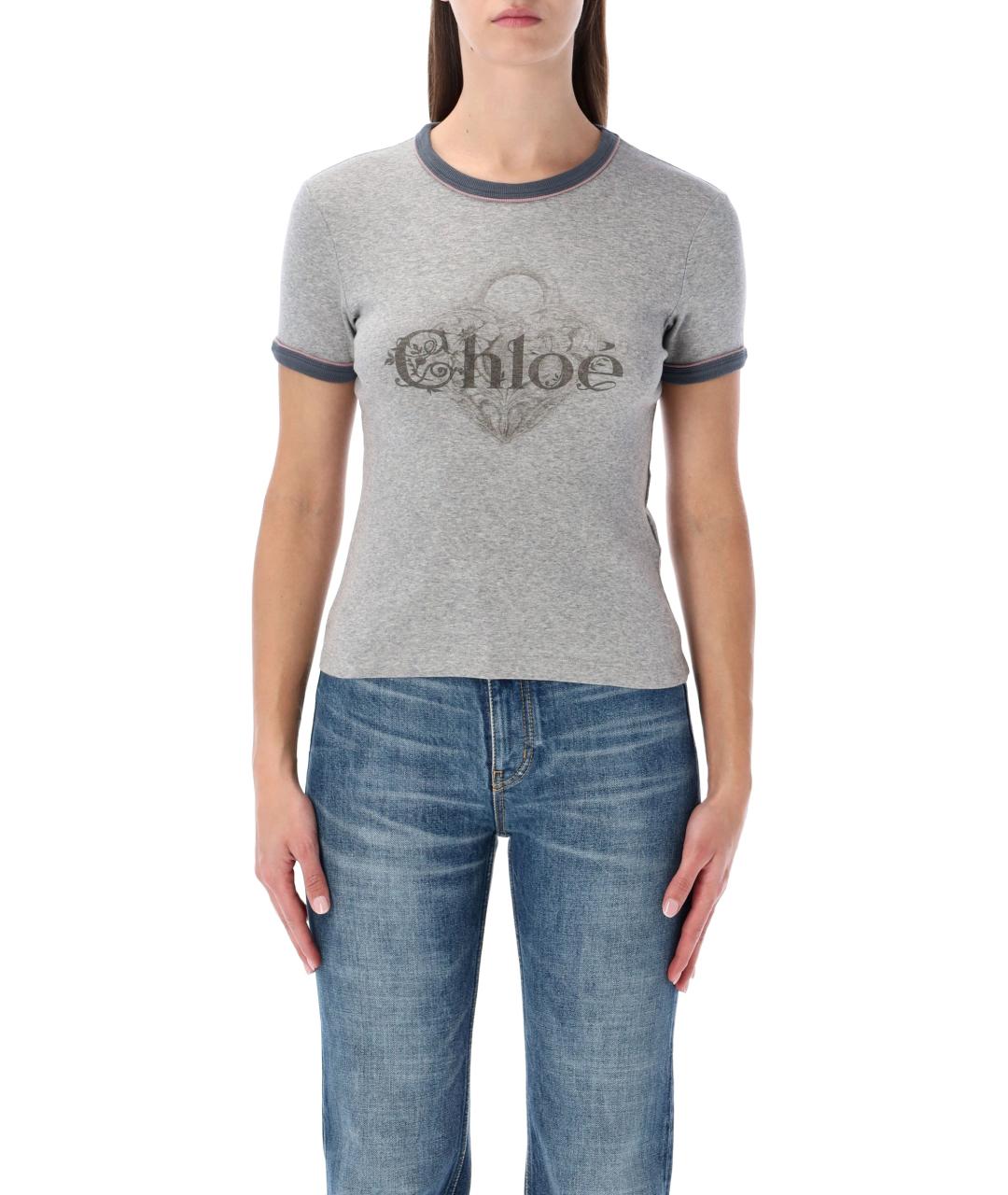 CHLOE Серая хлопковая футболка, фото 2