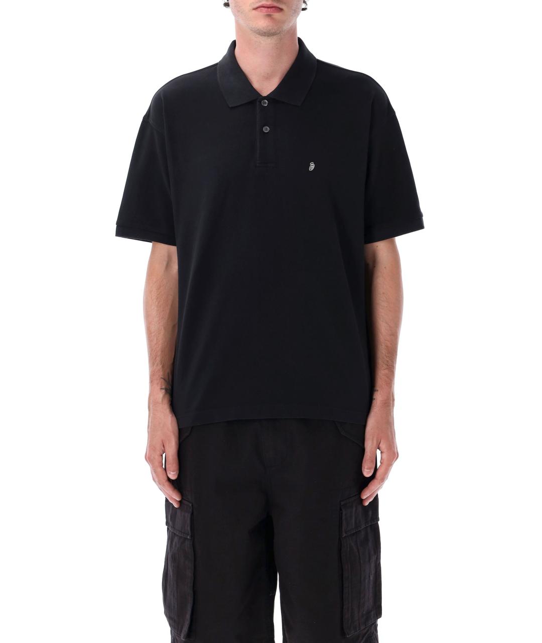 STUSSY Черное хлопковое поло с коротким рукавом, фото 2
