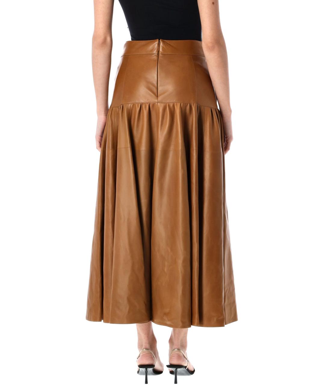 SAINT LAURENT Коричневая кожаная юбка миди, фото 3