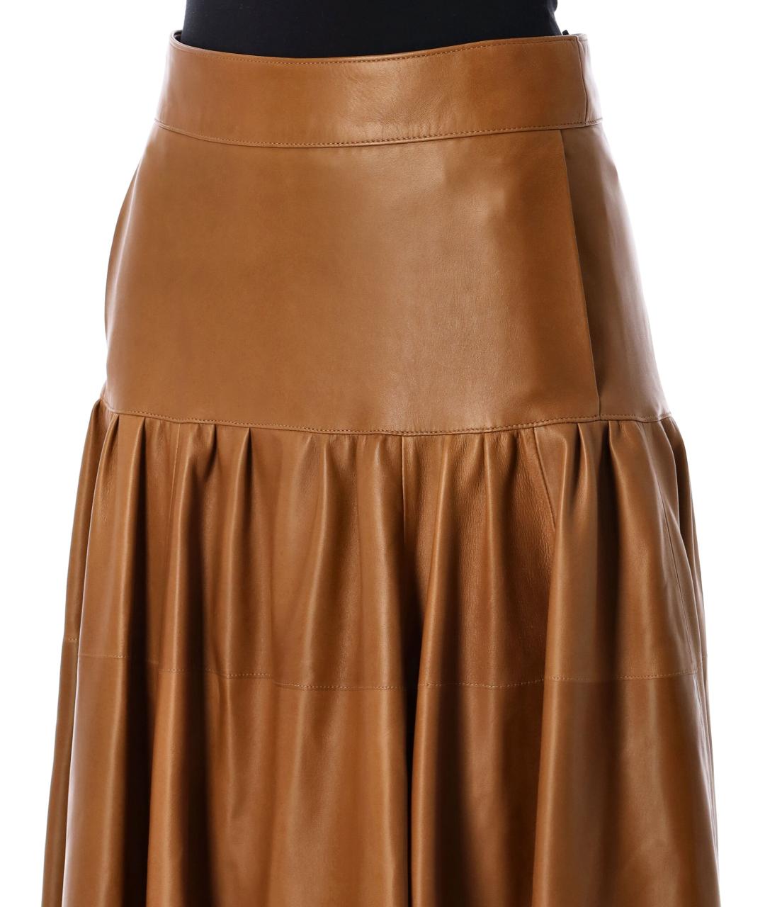 SAINT LAURENT Коричневая кожаная юбка миди, фото 4
