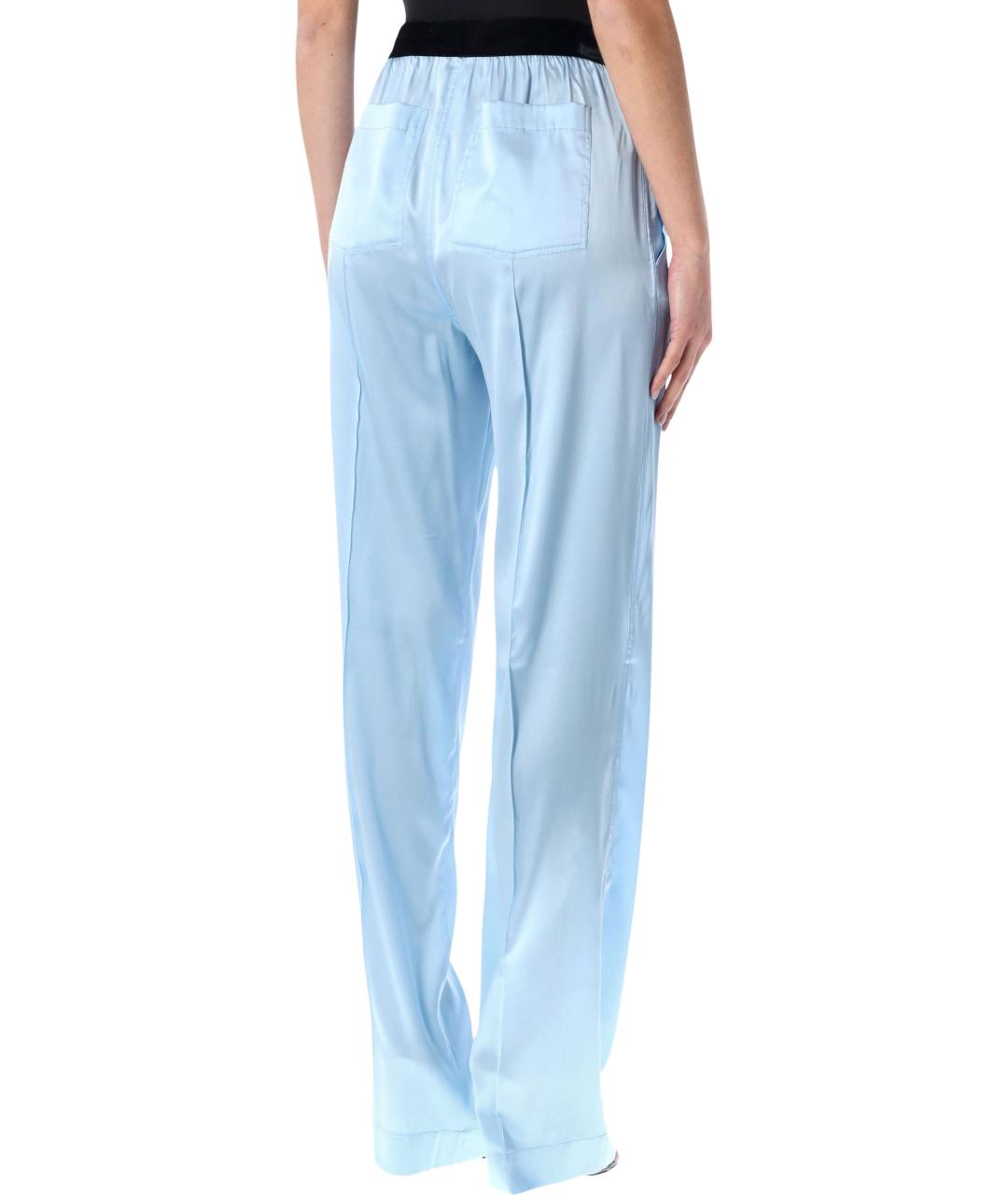 TOM FORD Голубые шелковые прямые брюки, фото 3