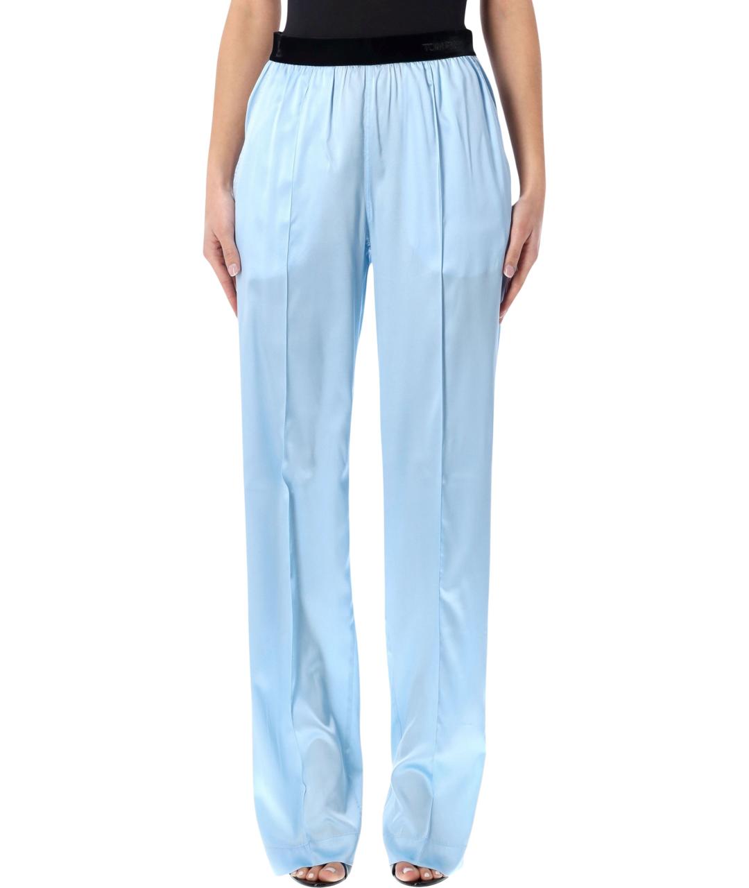 TOM FORD Голубые шелковые прямые брюки, фото 2