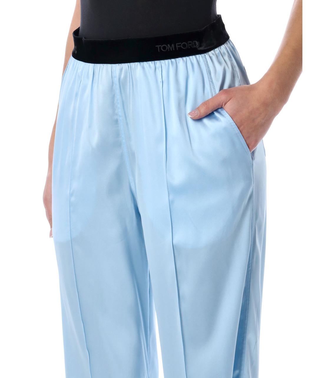 TOM FORD Голубые шелковые прямые брюки, фото 4