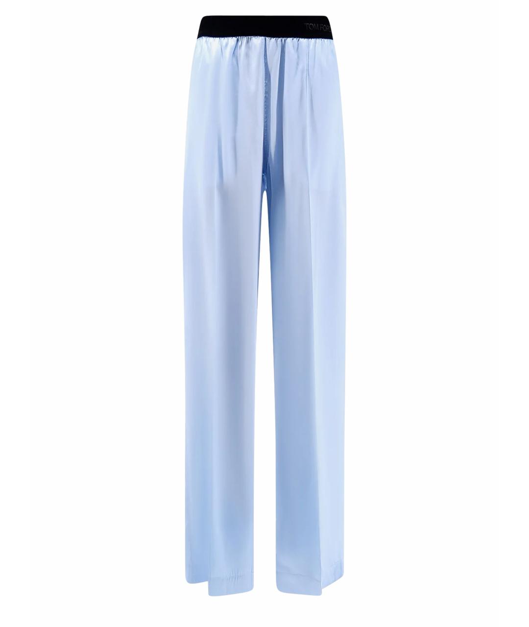 TOM FORD Голубые шелковые прямые брюки, фото 1