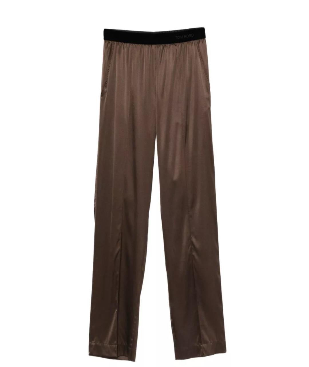 TOM FORD Коричневые шелковые прямые брюки, фото 1