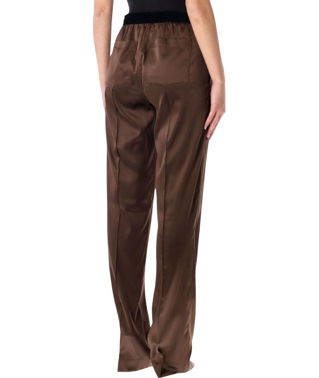 TOM FORD Коричневые шелковые прямые брюки, фото 3