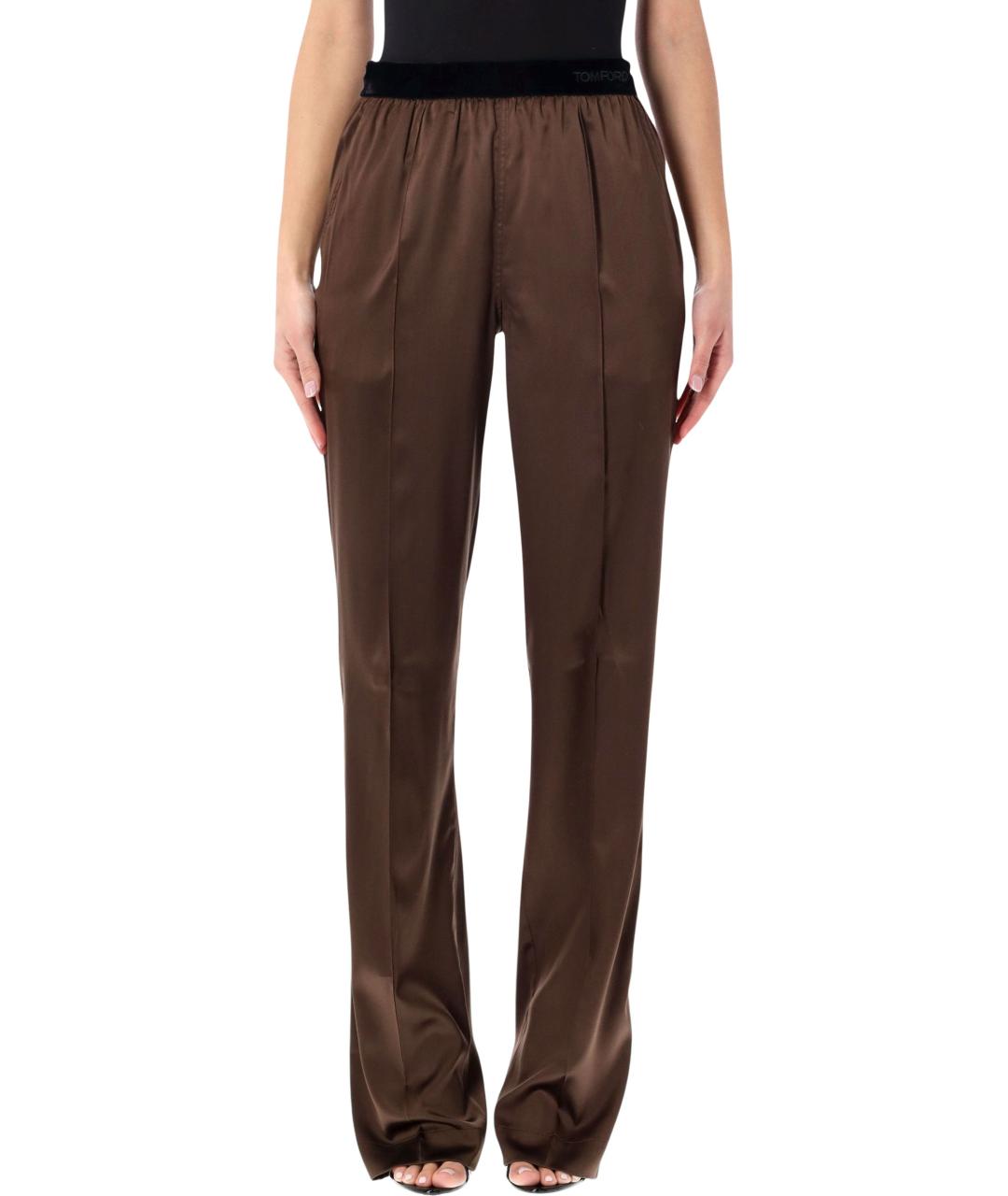 TOM FORD Коричневые шелковые прямые брюки, фото 2