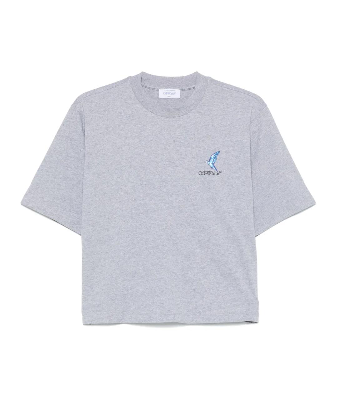 OFF-WHITE Серая хлопковая футболка, фото 1