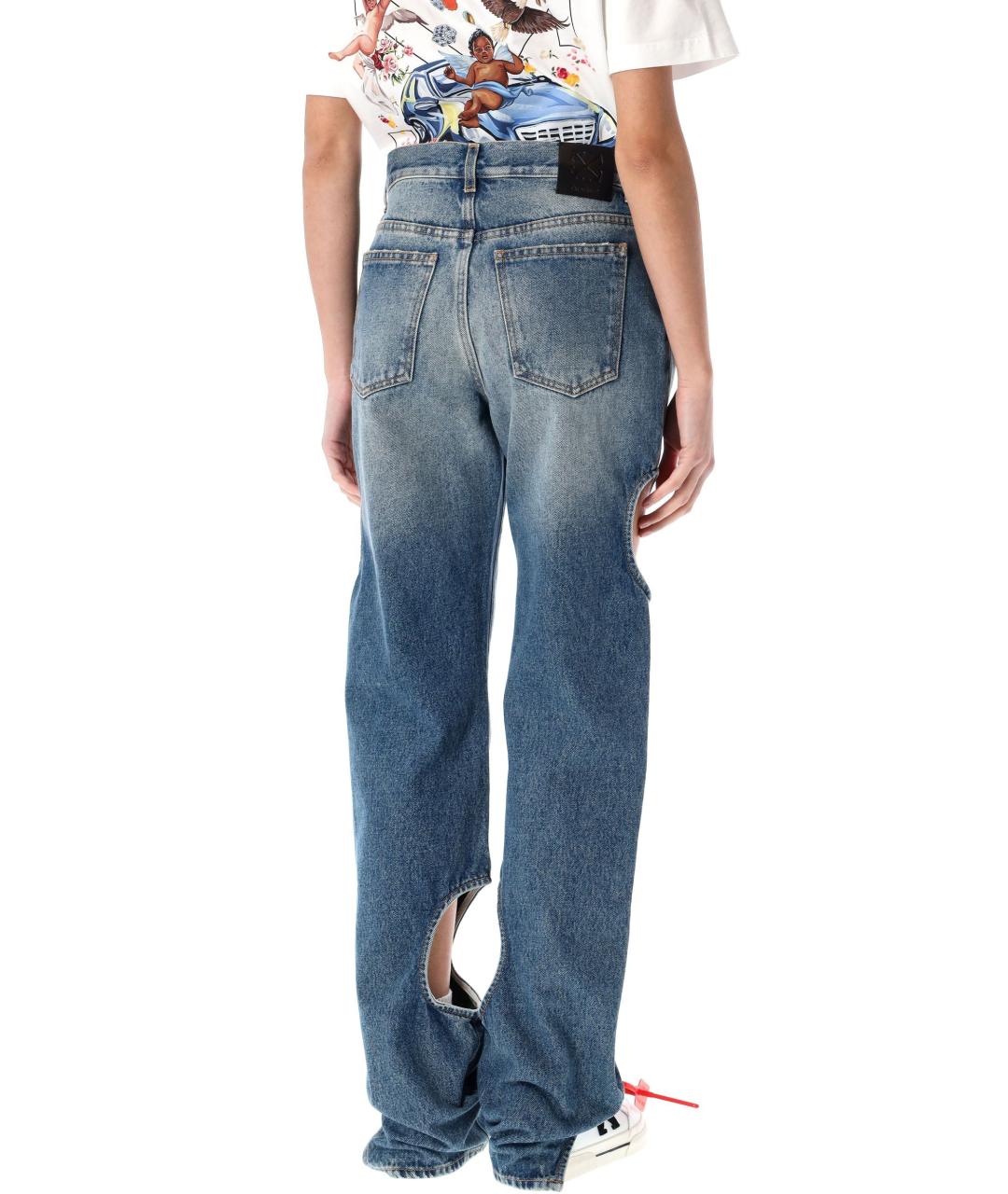 OFF-WHITE Синие хлопковые прямые джинсы, фото 3