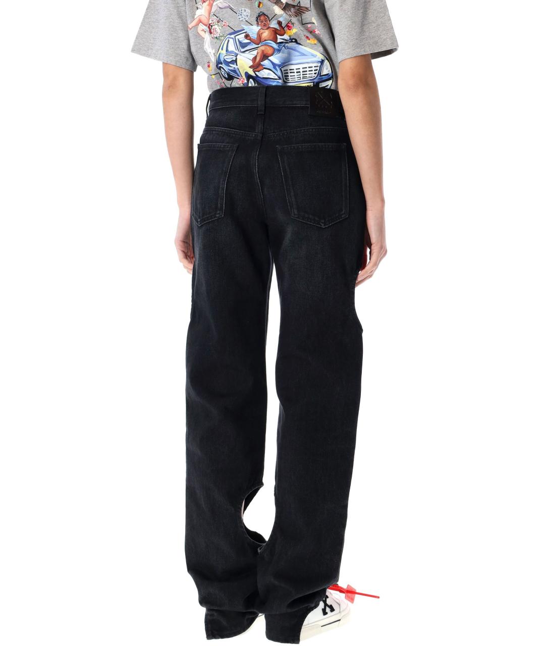 OFF-WHITE Черные хлопковые прямые джинсы, фото 3