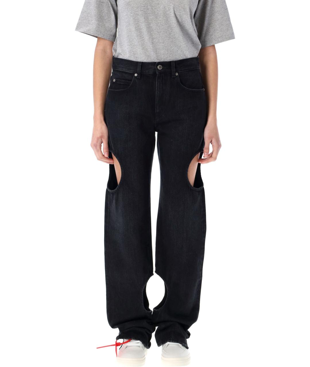 OFF-WHITE Черные хлопковые прямые джинсы, фото 2