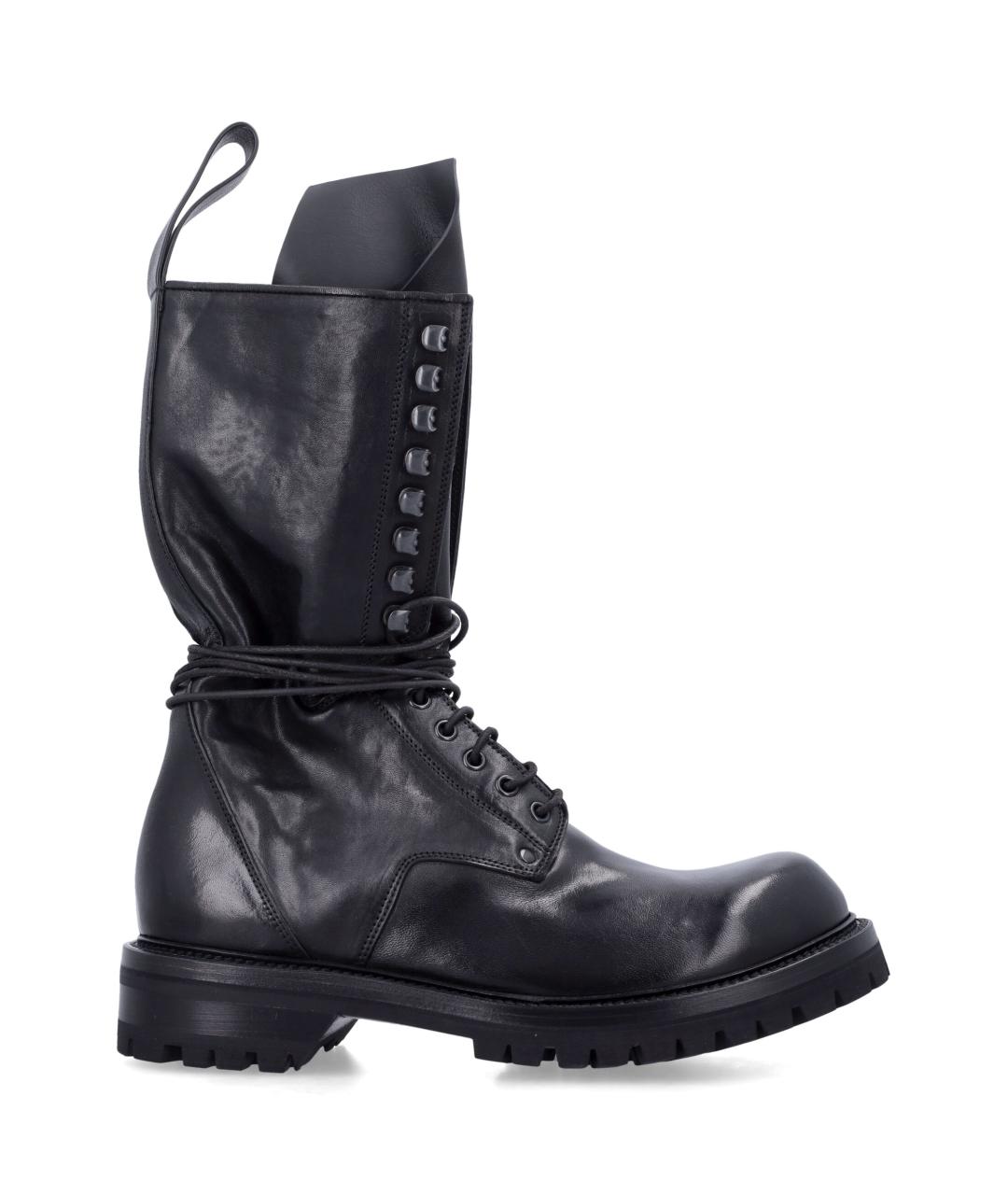 RICK OWENS Черные кожаные высокие ботинки, фото 1