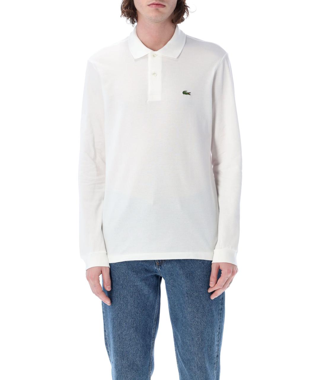 LACOSTE Белое хлопковое поло с длинным рукавом, фото 4