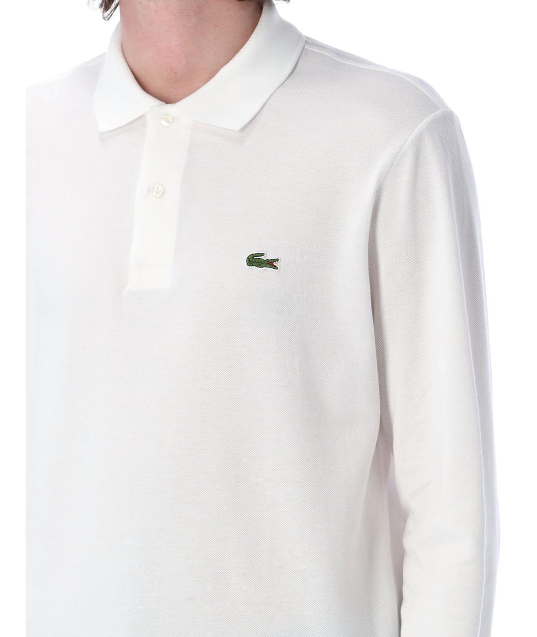 LACOSTE Белое хлопковое поло с длинным рукавом, фото 3