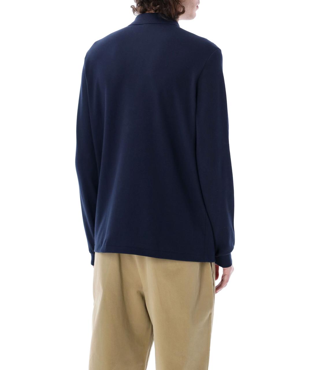 LACOSTE Темно-синее хлопковое поло с длинным рукавом, фото 2