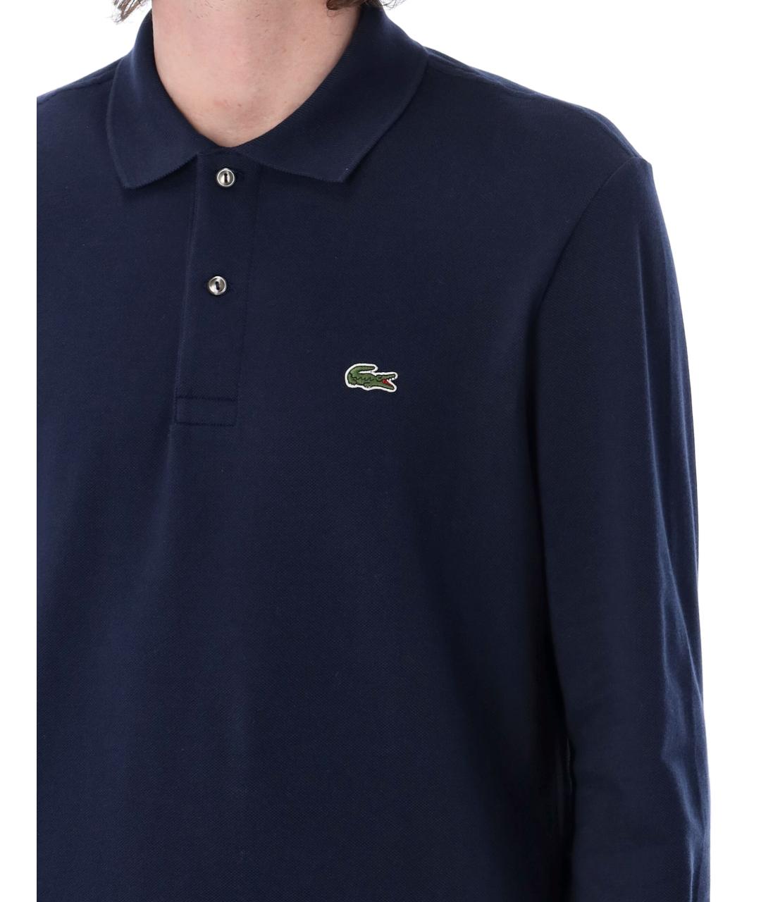 LACOSTE Темно-синее хлопковое поло с длинным рукавом, фото 3