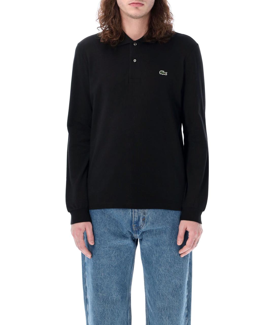 LACOSTE Черное хлопковое поло с длинным рукавом, фото 4