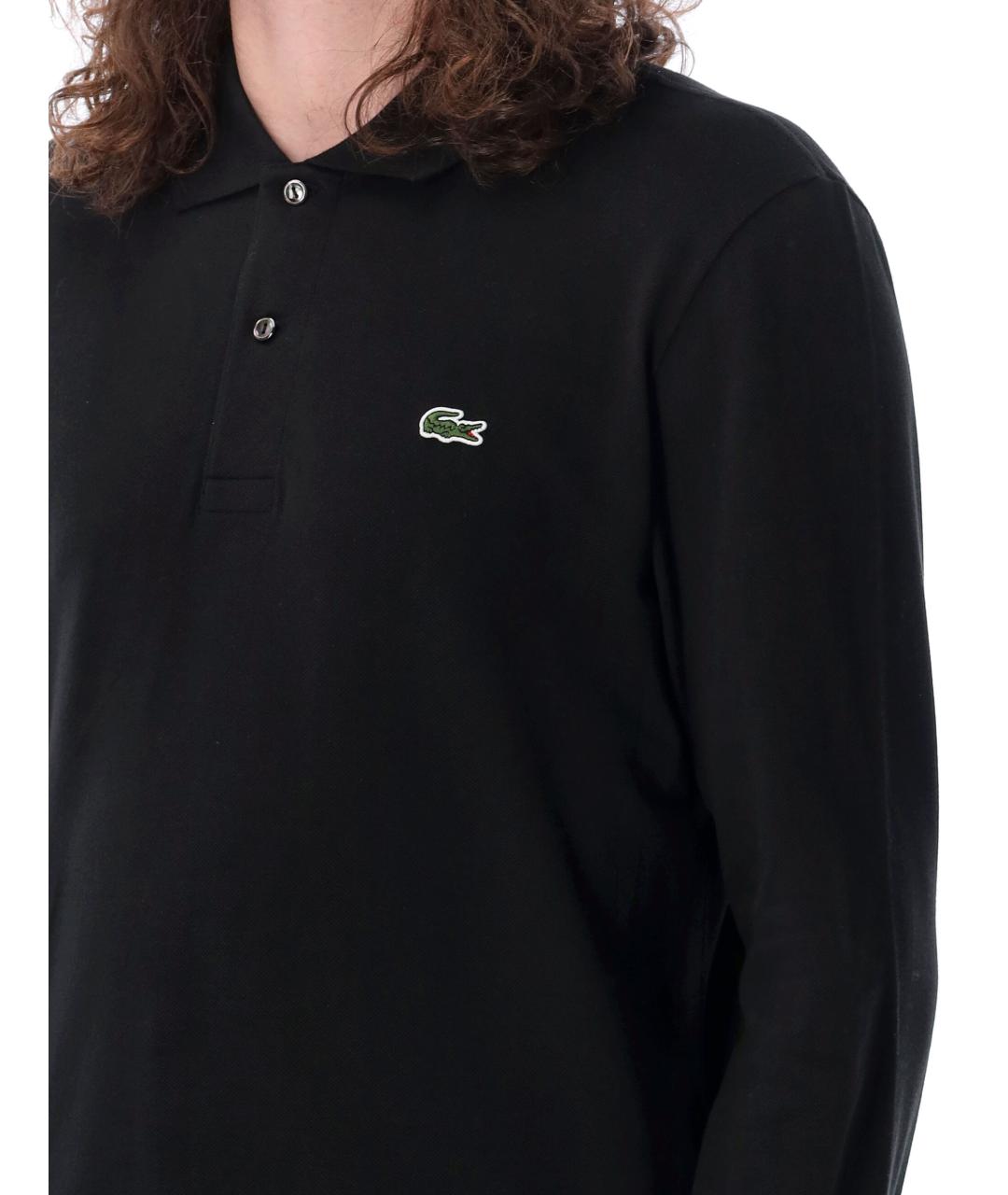 LACOSTE Черное хлопковое поло с длинным рукавом, фото 3