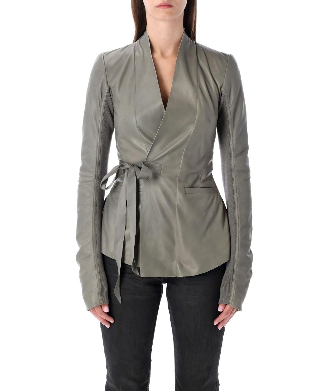 RICK OWENS Серое кожаное пальто, фото 2