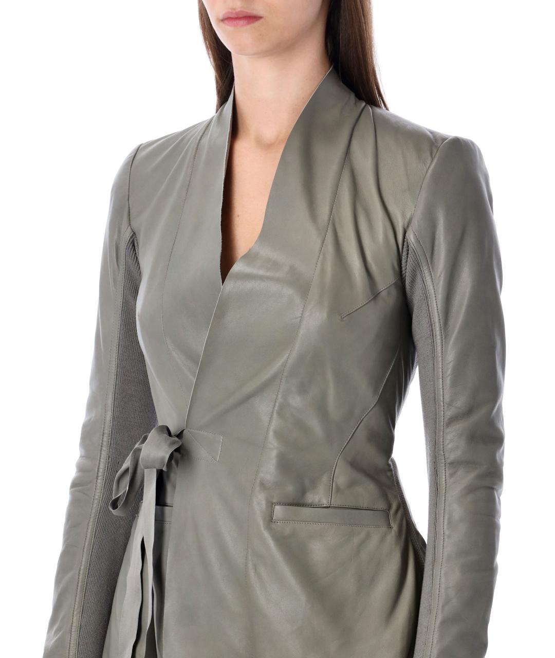 RICK OWENS Серое кожаное пальто, фото 4