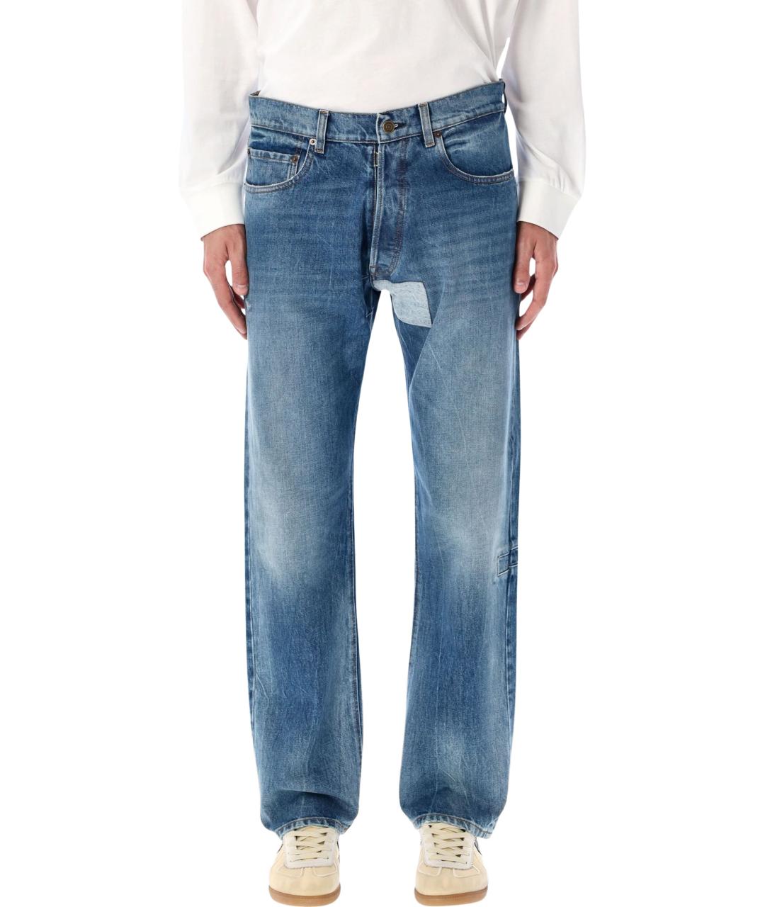 MAISON MARGIELA Синие хлопковые прямые джинсы, фото 4