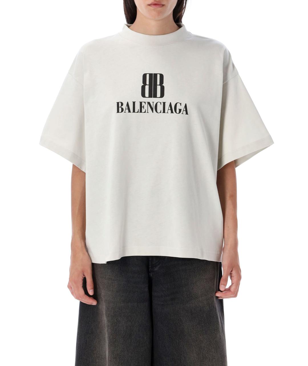 BALENCIAGA Белая хлопковая футболка, фото 2