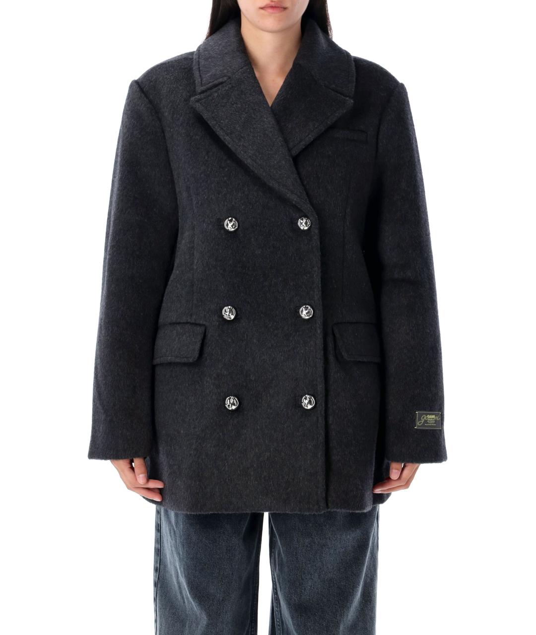 GANNI Серое шерстяное пальто, фото 2