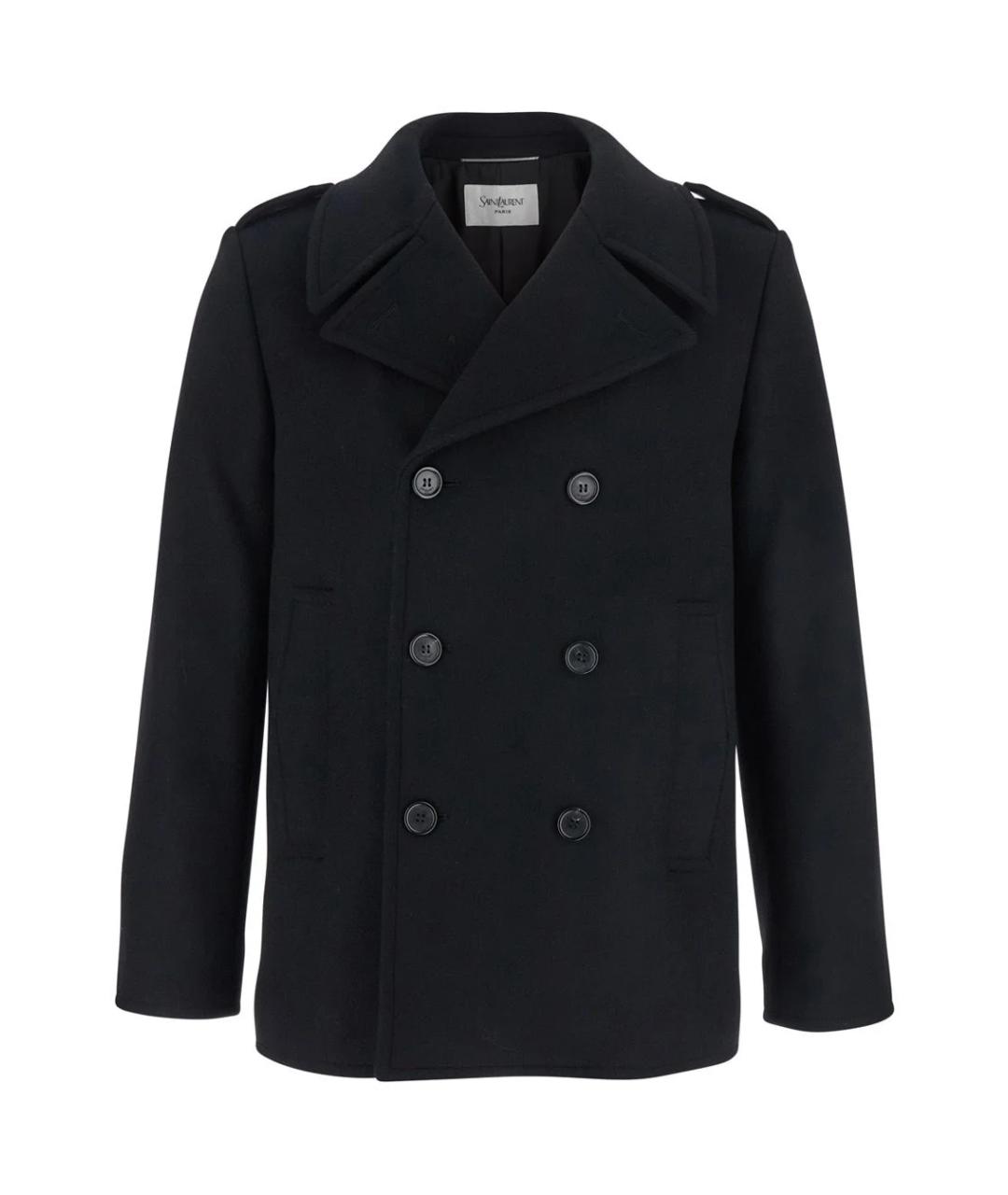 SAINT LAURENT Черное шерстяное пальто, фото 1