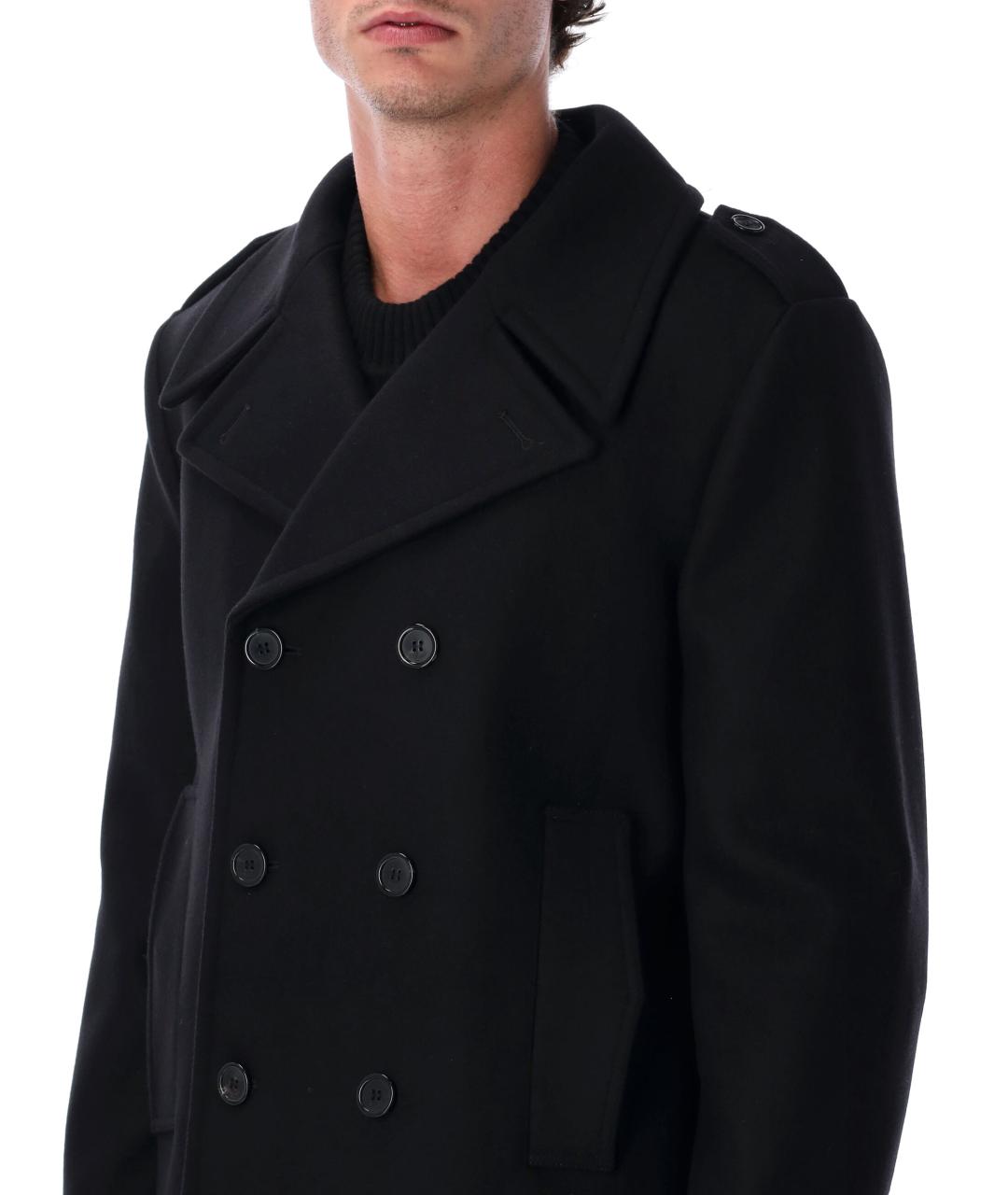 SAINT LAURENT Черное шерстяное пальто, фото 4