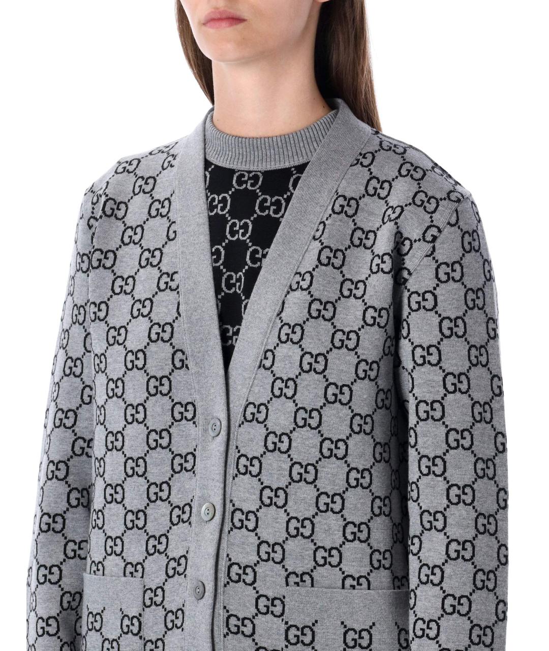 GUCCI Серый шерстяной кардиган, фото 4