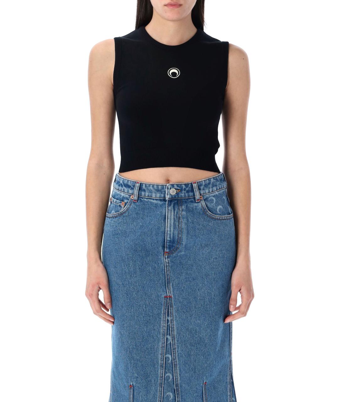 MARINE SERRE Черная вискозная майка, фото 2