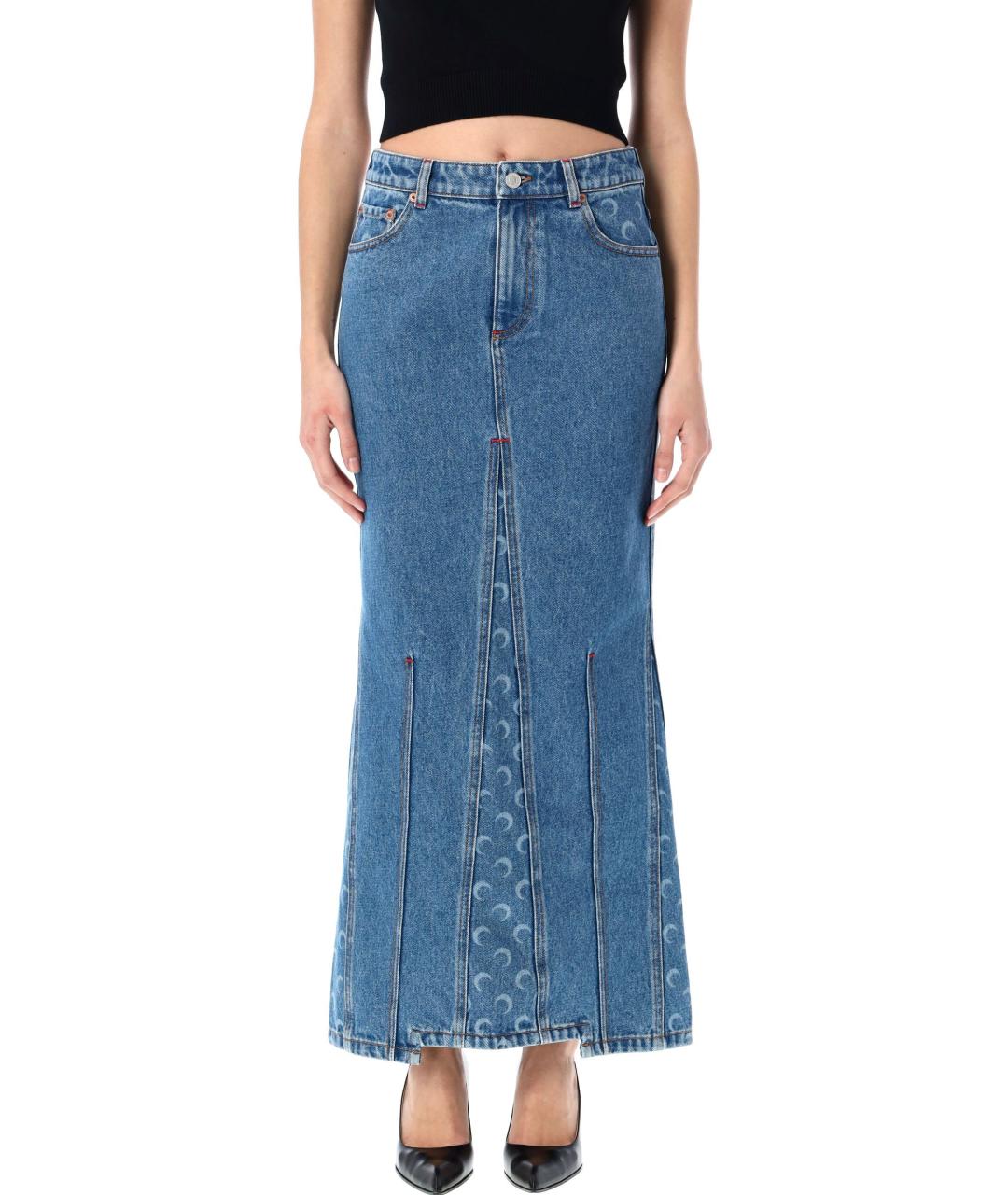 MARINE SERRE Синяя хлопковая юбка миди, фото 4