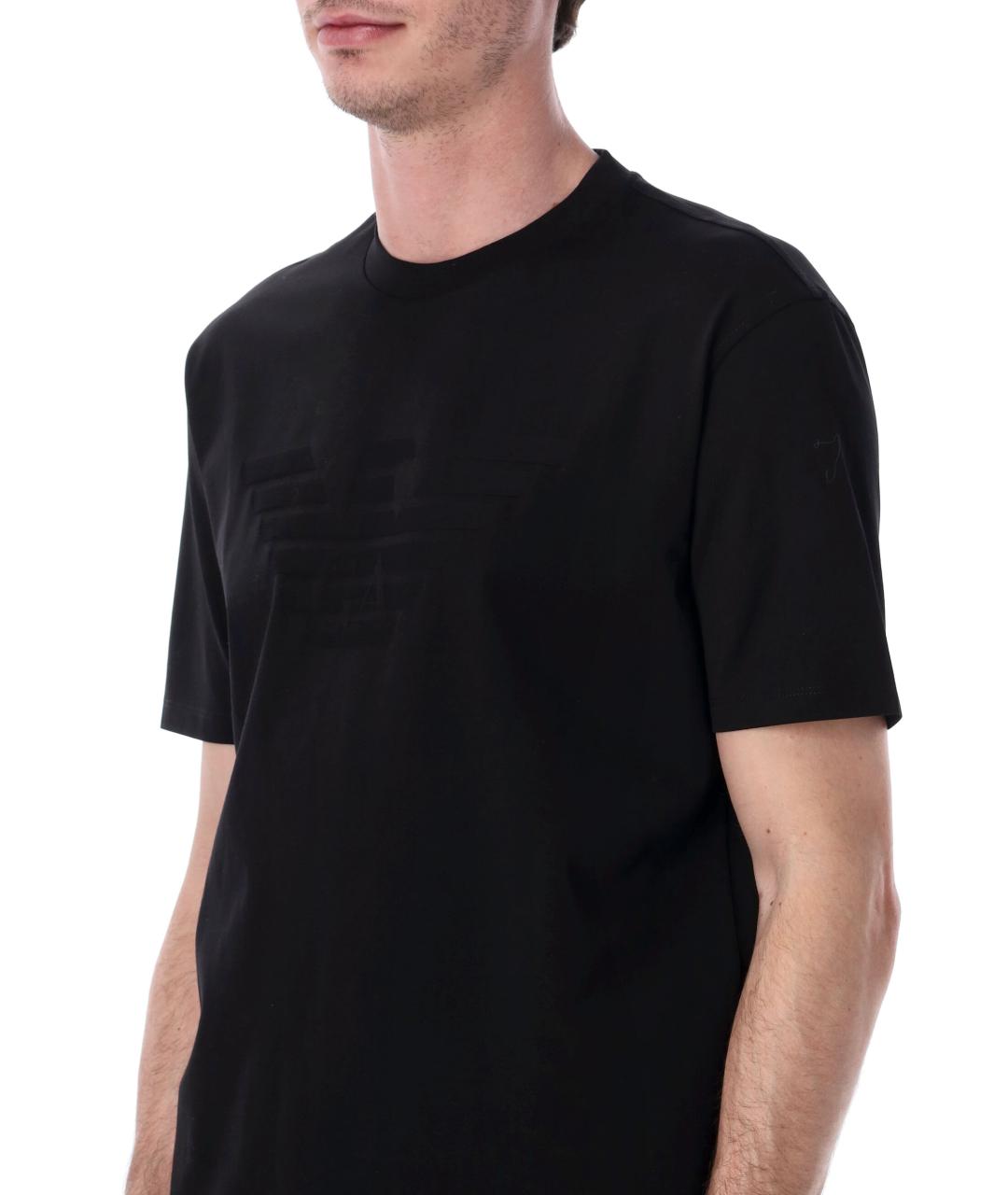 EMPORIO ARMANI Черная хлопковая футболка, фото 3