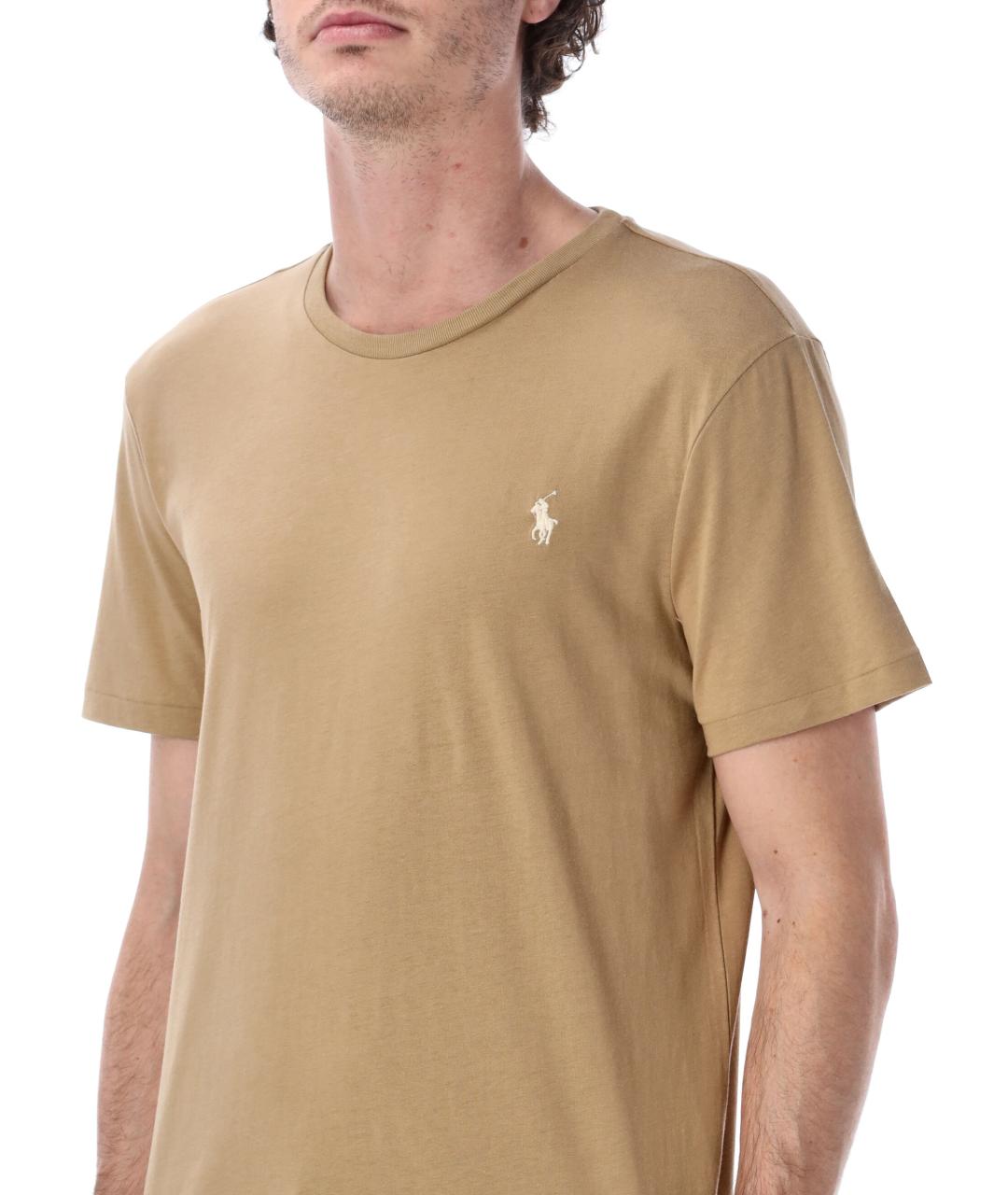 POLO RALPH LAUREN Бежевая хлопковая футболка, фото 4
